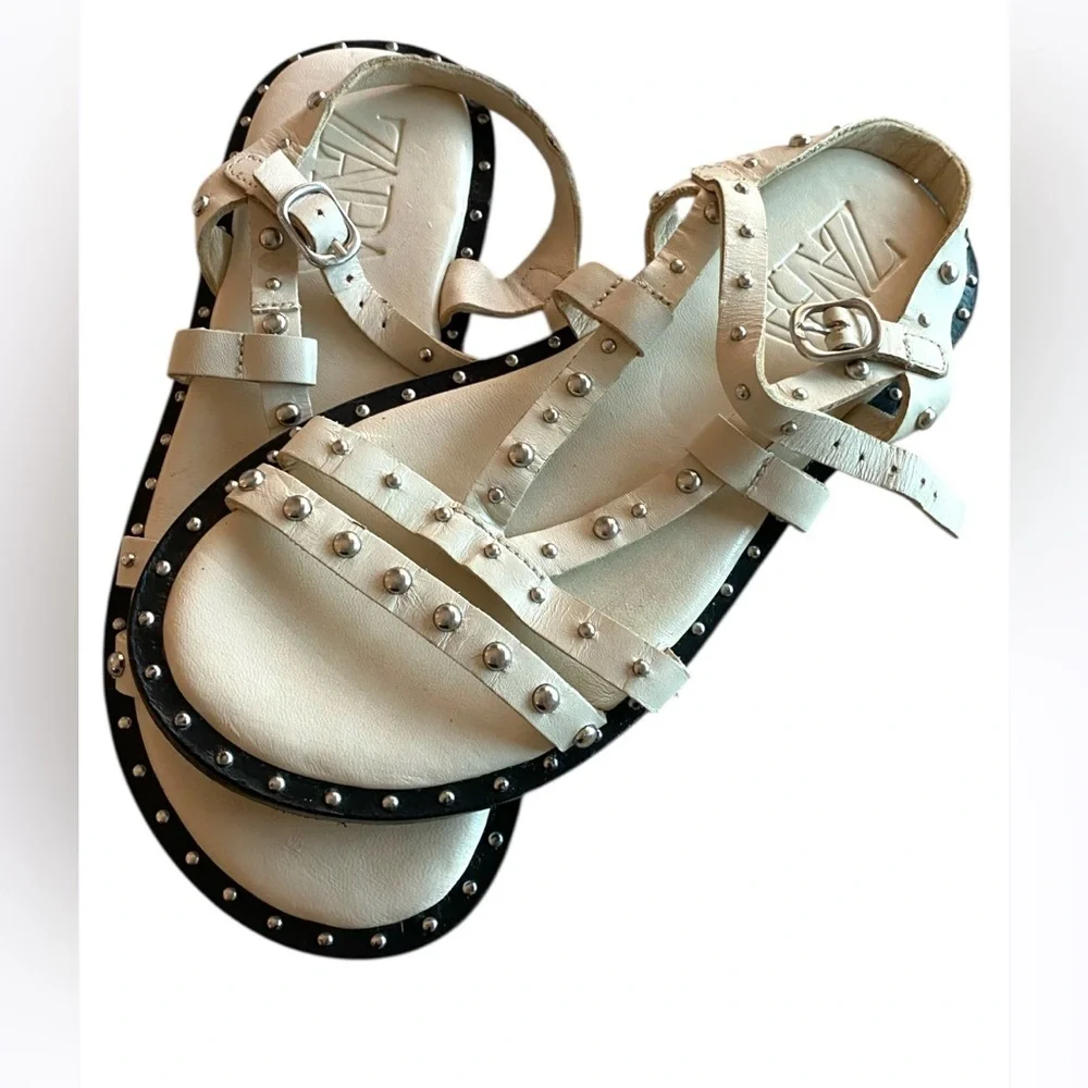 Zara Cream white leather summer Kids White Studded Sandals EU 30 (US 12) - Picture 2 of 5